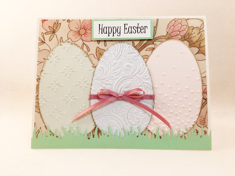 Easter Card, Happy Easter Card, handmade card, blue card, Easter greeting card, Easter eggs, Spring card, MADE TO ORDER, CEA0010 image 2