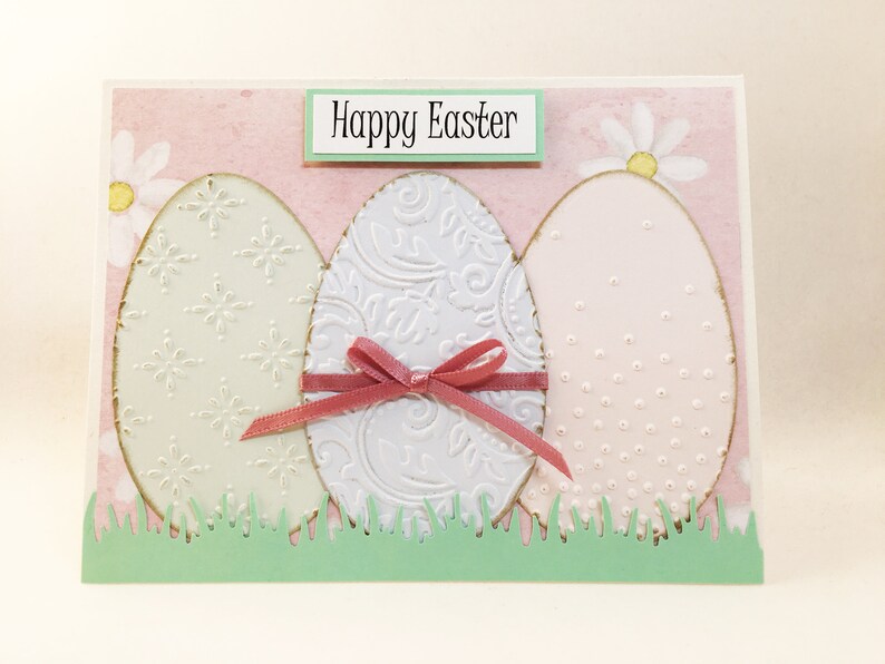 Easter Card, Happy Easter Card, handmade card, blue card, Easter greeting card, Easter eggs, Spring card, MADE TO ORDER, CEA0010 image 1