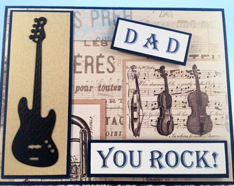 Happy Fathers Day, Fathers Day Card, Dad You Rock, handmade card, masculine card, card for dad, thinking of you, musical dad, MADE TO ORDER