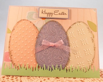 Easter Card, Happy Easter Card, handmade card, blue card, Easter greeting card, Easter eggs, pastel colors, Spring card, MADE TO ORDER