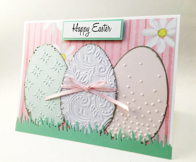 Easter Card, Happy Easter Card, handmade card, blue card, Easter greeting card, Easter eggs, Spring card, MADE TO ORDER, CEA0010 image 3