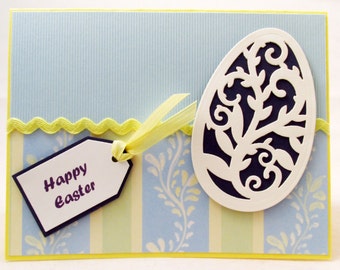 Easter Card, Happy Easter Card, handmade card, blue card, Easter greeting card, Easter egg, Easter celebration, Spring card, MADE TO ORDER