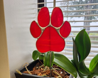 Jumbo Stained Glass Dog Paw Garden/Plant Stake Made in Your Choice of Color