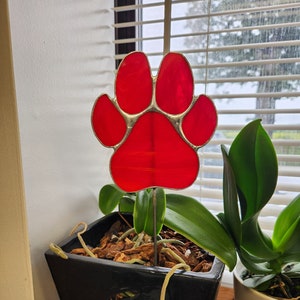 Jumbo Stained Glass Dog Paw Garden/Plant Stake Made in Your Choice of Color