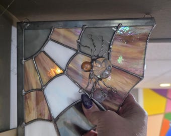 Corner Spiderweb with Glass Gem Spider with Wire legs