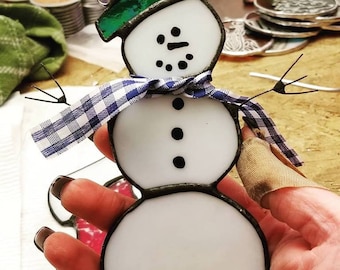 Stained Glass Snowman with Cloth Scarf
