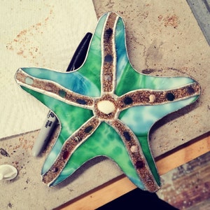 Stained Glass Starfish with Sea Glass & Shell Accents