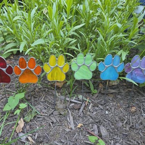 Rainbow Bridge Combo Stained glass Dog paw garden stakes