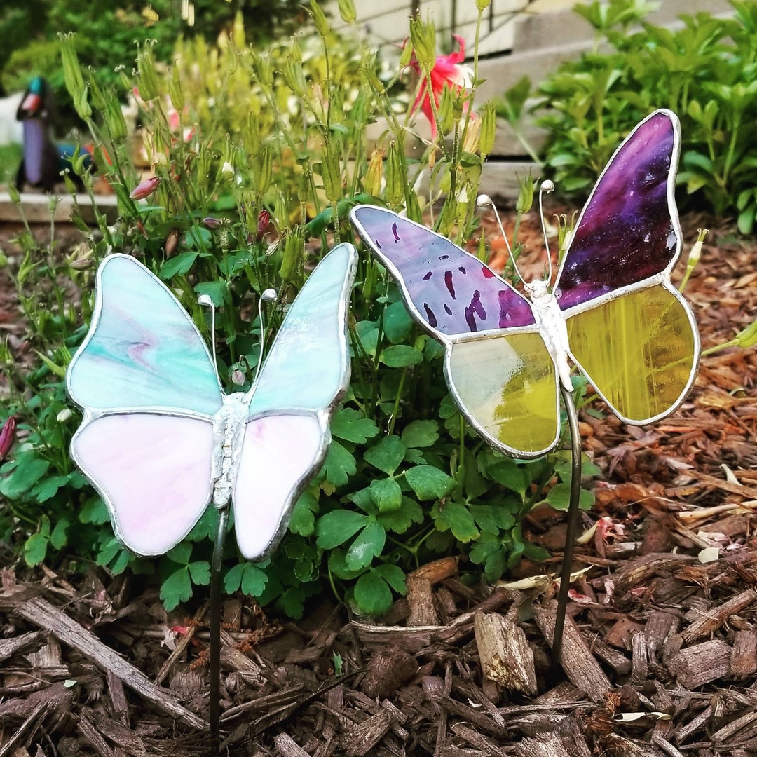 Stained Glass Butterfly Garden Stake Made in Your Color Choices Etsy