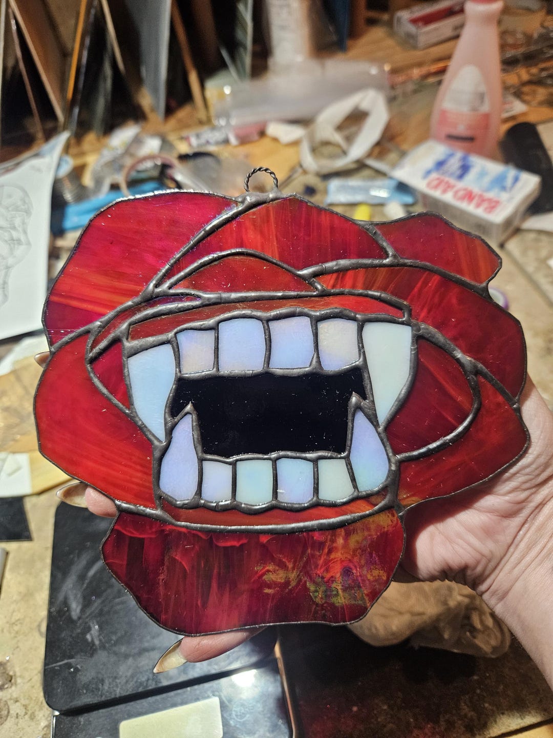 Stained Glass Rose With Vampire Teeth - Etsy