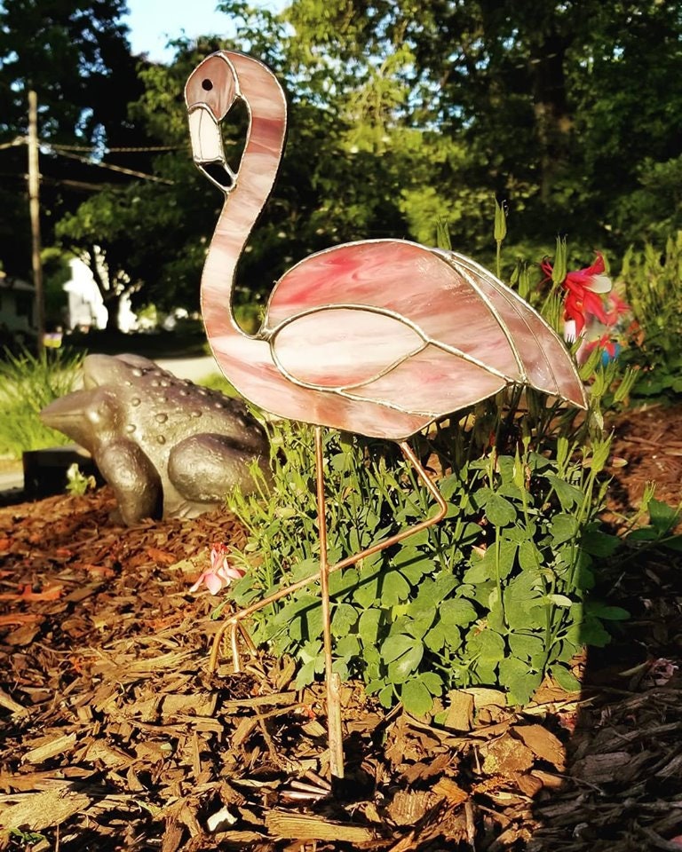 OOAK Stained Glass Pink Flamingo Garden Stake - Etsy