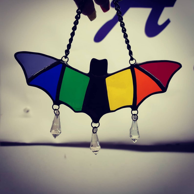 Stained Glass Rainbow Bat Suncatcher with Crystal Dangles image 4