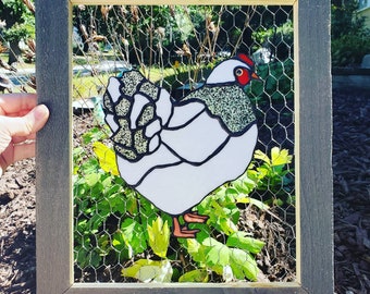 Custom Made Stained Glass Chicken Framed