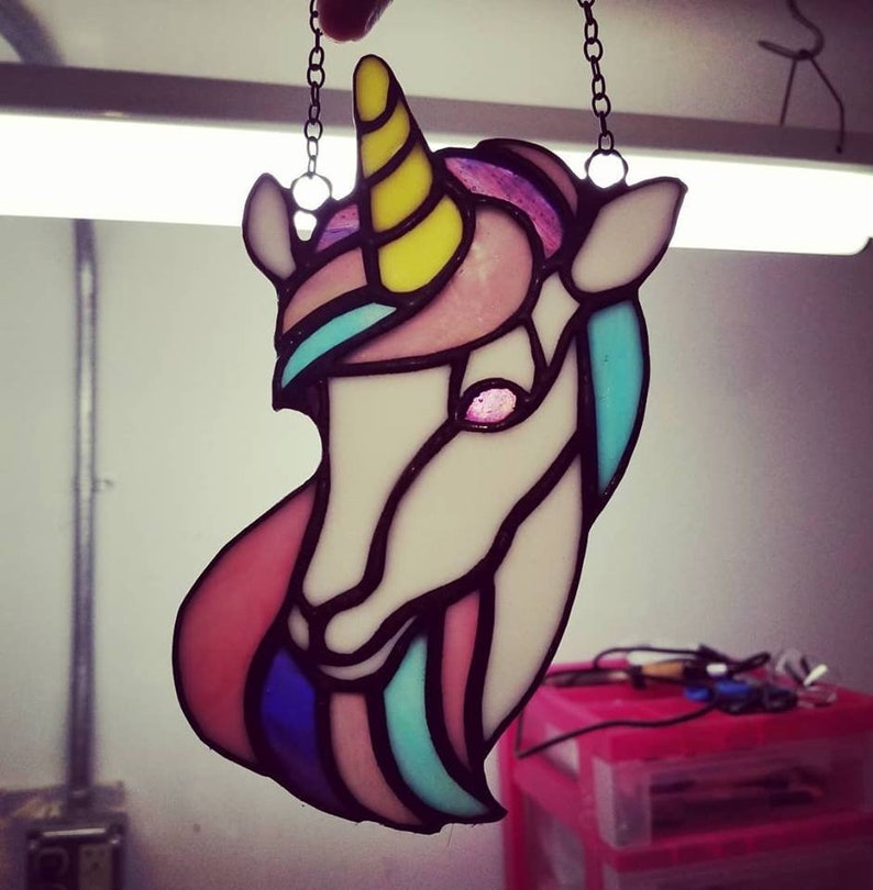 Rainbow Unicorn Stained Glass Suncatcher Window Hanging Etsy Sweden