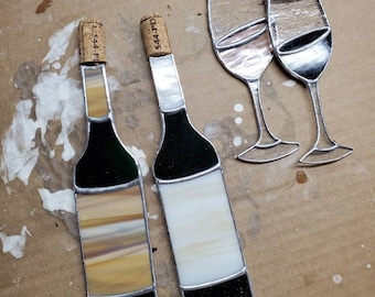 Stained Glass Wine Bottle Suncatcher with Cork Accent.