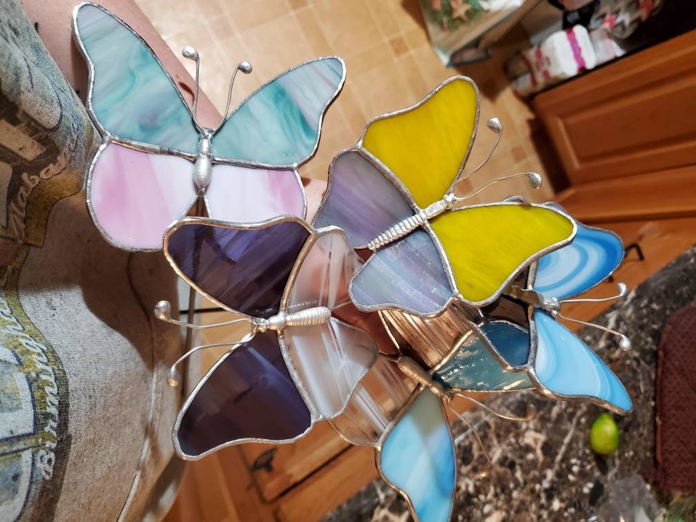 Stained Glass Butterfly Garden Stake Made in Your Color Etsy