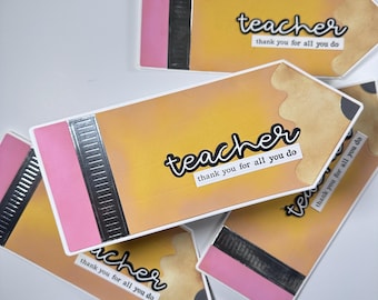 Teacher Appreciation Pencil Shaped Gift Card Holder Card