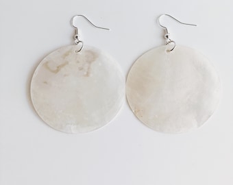 Natural Mother of Pearl Shell Earrings- Capiz Shell Earrings - Shell Earrings - White Capiz Shell Earrings - Earrings