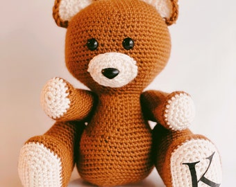 Caleb’s Teddy Bear inspired by Caleb & Sophia Videos, Crochet Teddy Bear, Patches The Teddy Bear, Amigurumi Bear, Personalized Teddy Bear