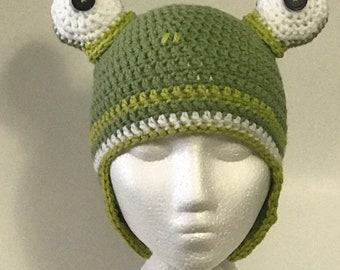 Caleb's Frog Hat which was inspired from the video "You Can Be Patient !" Frog Hat, Crochet Frog Hat, Green, Custom Handmade, Photo Prop