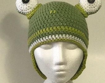 Caleb's Frog Hat which was inspired from the video "You Can Be Patient !" Frog Hat, Crochet Frog Hat, Green, Custom Handmade, Photo Prop