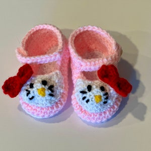 Hello Kitty, Hello Kitty Baby Booties, Baby Booties, Personalized Baby Booties, Crochet Hello Kitty Booties, Crochet Baby Shoes