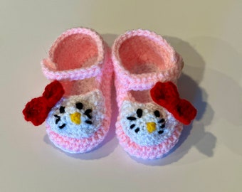 Hello Kitty, Hello Kitty Baby Booties, Baby Booties, Personalized Baby Booties, Crochet Hello Kitty Booties, Crochet Baby Shoes