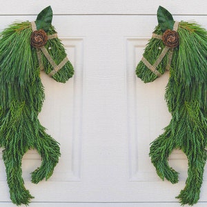 2 FACING - Handmade Winter Horse wreath door hanger - equestrian lover holiday decor