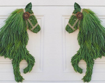 2 FACING - Handmade Winter Horse wreath door hanger - equestrian lover holiday decor