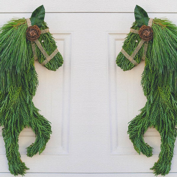 2 FACING - Handmade Winter Horse wreath door hanger - equestrian lover holiday decor