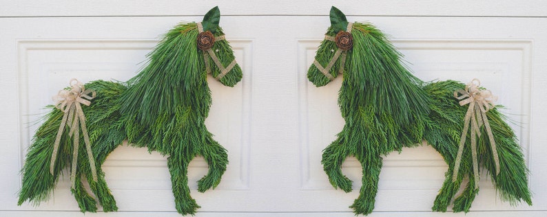 2 FACING Handmade Winter Horse wreath door hanger equestrian lover holiday decor image 1