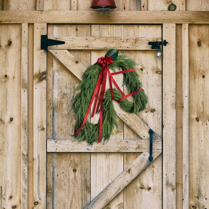 Fresh greenery Holiday Horse Head Wreath image 1