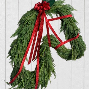 Fresh greenery Holiday Horse Head Wreath image 3