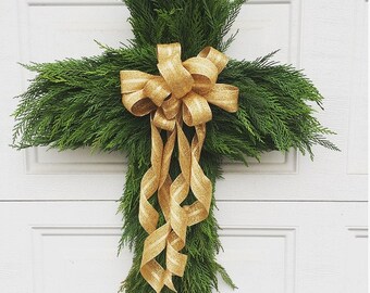 Handmade holiday cross wreath, Cross holiday wreath, Cross door hangar, fresh holiday wreath, cross wreath, fresh cross wreath