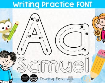 Font di tracciamento con frecce direzionali e guide numeriche per esercitarsi nella scrittura dell'alfabeto ABC