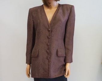 Luisa Spagnoli brown jacket, vintage buttons blazer, Spagnoli brown blazer, XL size, shoulder pads