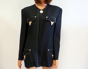 Vintage Versus Gianni Versace Black Blazer – 100% Linen – M/L – Made in Italy