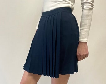 Gianni Versace pleated skirt, navy blue mini skirt, medusa button, italian Versace mini skirt, small medium size italian skirt vintage
