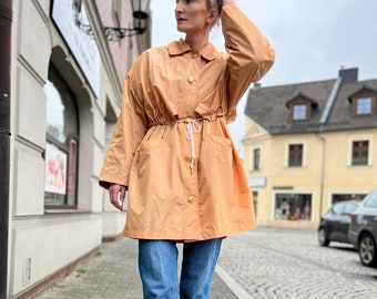 Elena Miro peach orange coat parka trench, vintage plus size light coat jacket Large XL size