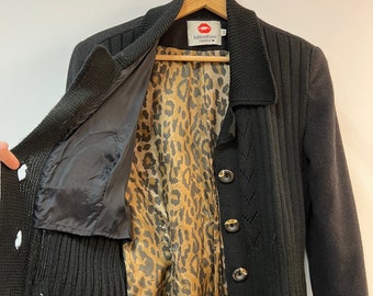 Labbra Rosse Firenze italian blazer, wool viscose gray black jacket blazer, vintage italian retro style jacket, leopard print lining