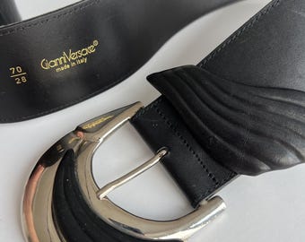 Vintage 1980s Gianni Versace Enamel Floral Metal Chain Waist Belt