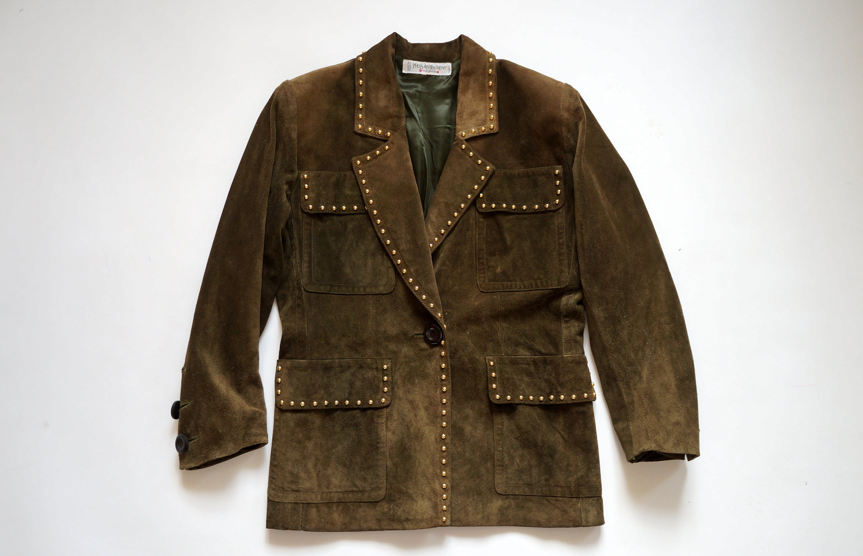 YSL vintage leather jacket Yves Saint Laurent gold studded Etsy