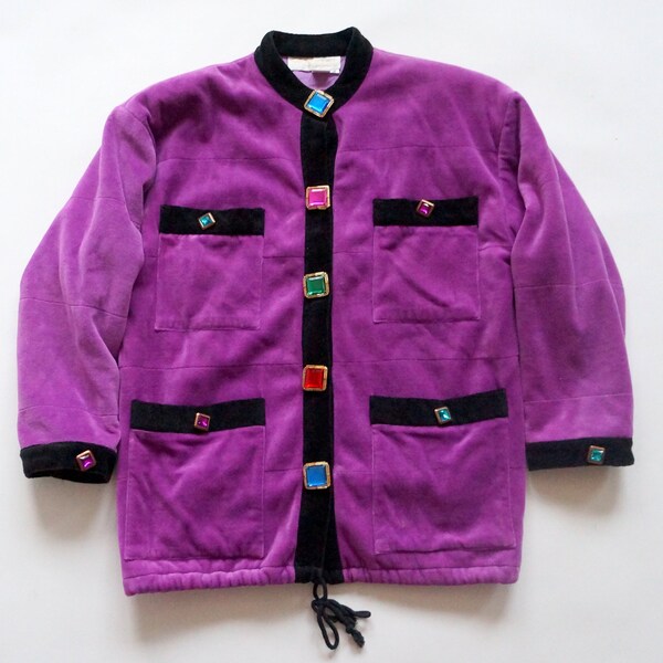 RESERVATIONvintage blazer jacket crystals buttons vintage gift for her cotton  fuchsia jacket multicolor buttons size medium large blazer