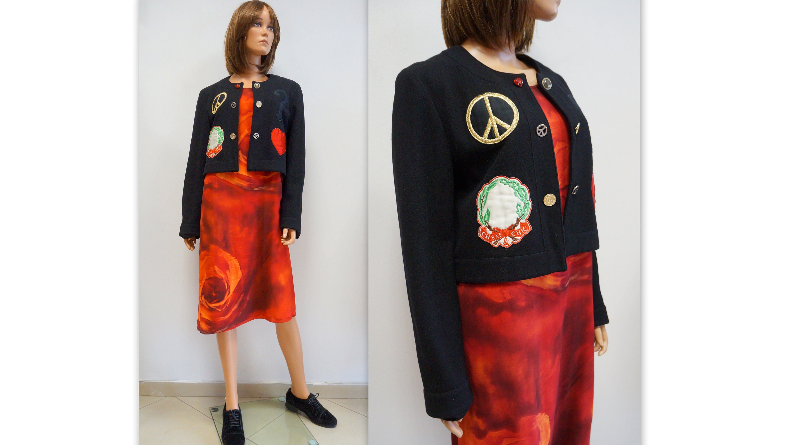 Moschino Wool Jacket, Cheap Chic Vintage Heart Buttons Short Moschino Wool Jacket, Cheap Chic Vintage Heart Buttons Short