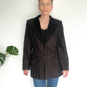 Vintage Laurel Wool Cashmere Blazer with Satin Lapels, 90s Style, striped wool blazer, XL size
