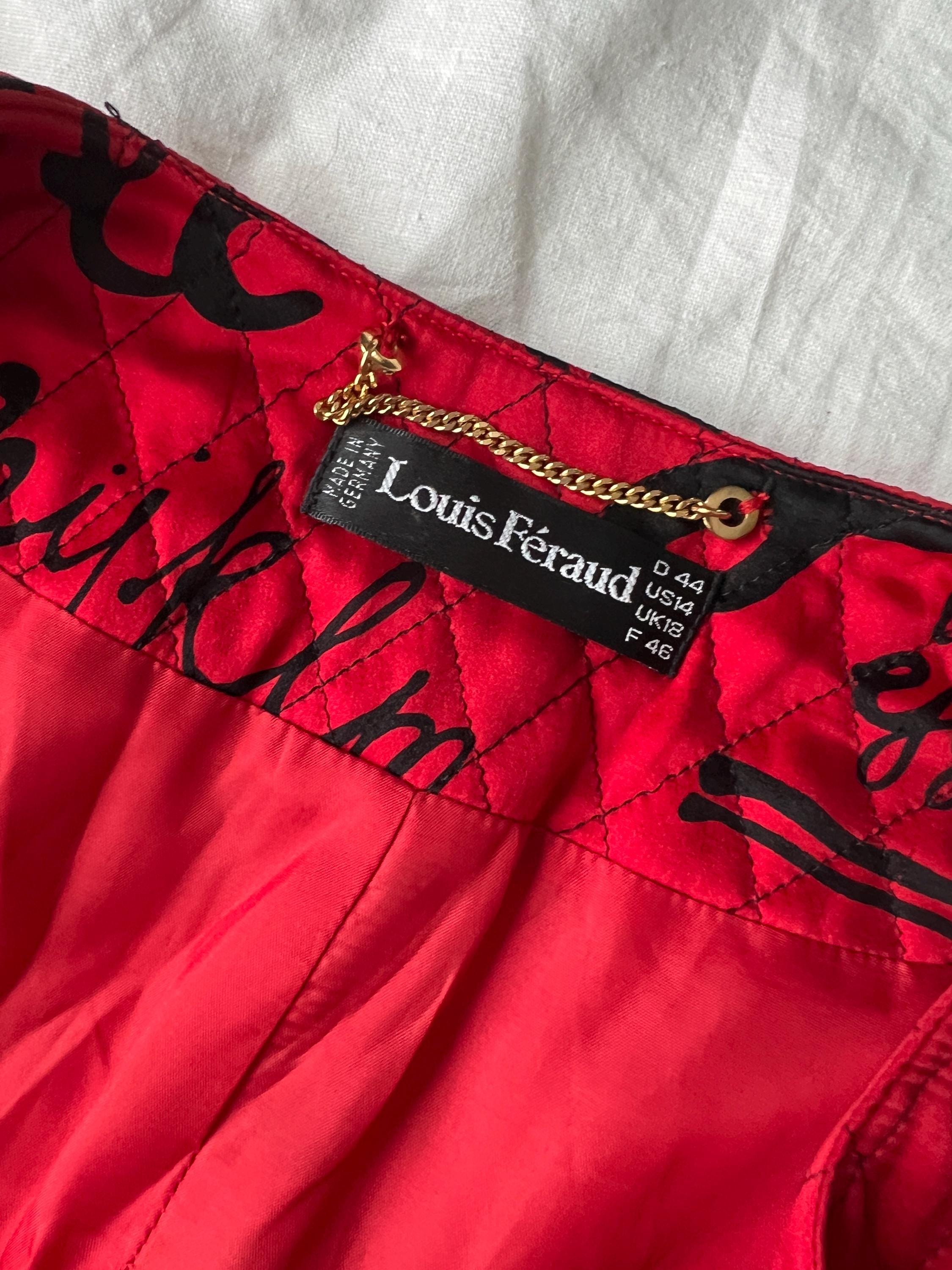 Vintage Louis Féraud Silk Blazer: Red Quilted Graffiti Print, Made