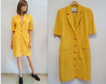 Vestido Moschino, Vestido Moschino amarillo Chic barato, botones dorados, vestido lápiz, Moschino vintage, vestido talla grande