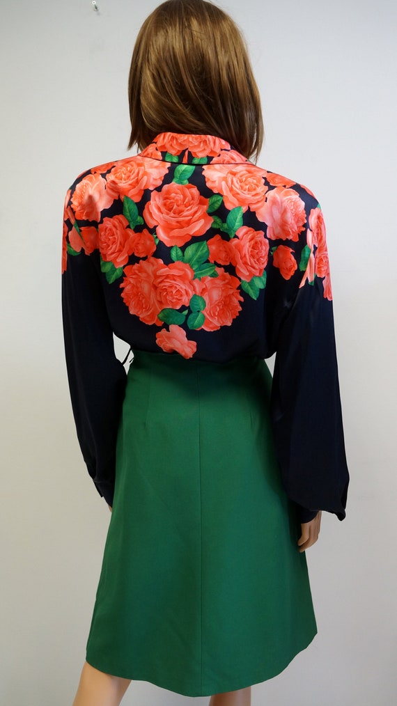 Escada silky shirt blouse, roses blouse, black red
