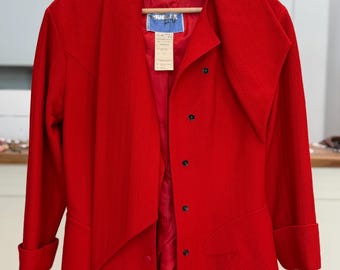 Rare Thierry Mugler Paris Sculptural Red Wool Jacket Made in France Avant Garde Vintage 90s XS S