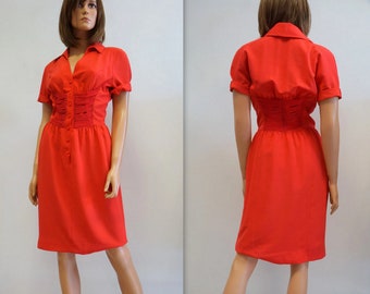 Vintage Thierry Mugler Red Corset Dress - Made in France - Medium